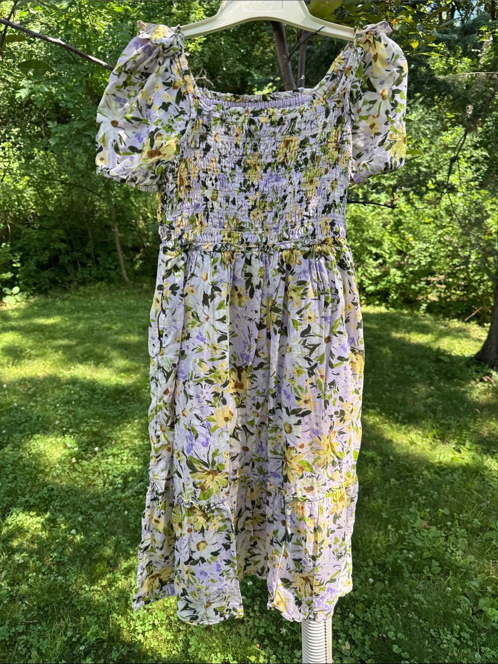 Vineyard Vines Lavender and Yellow Floral Smocked Midi Dress